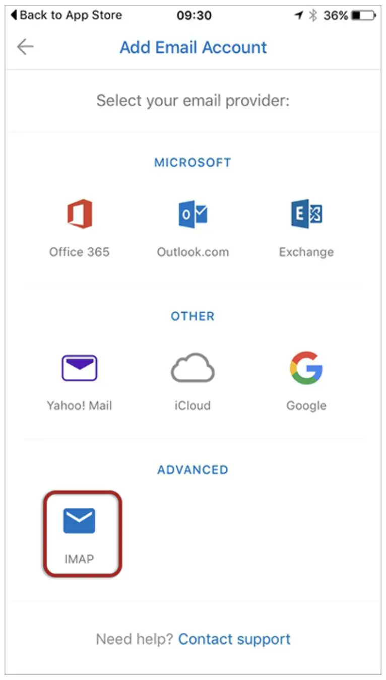 Outlook Mobile IMAP selection on Android